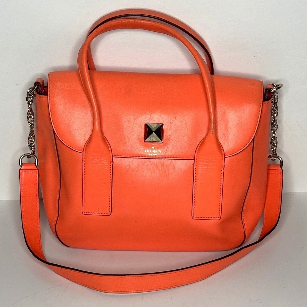 Kate Spade New York Bond Street Florence Flap Satchel Coral Orange Leather Purse